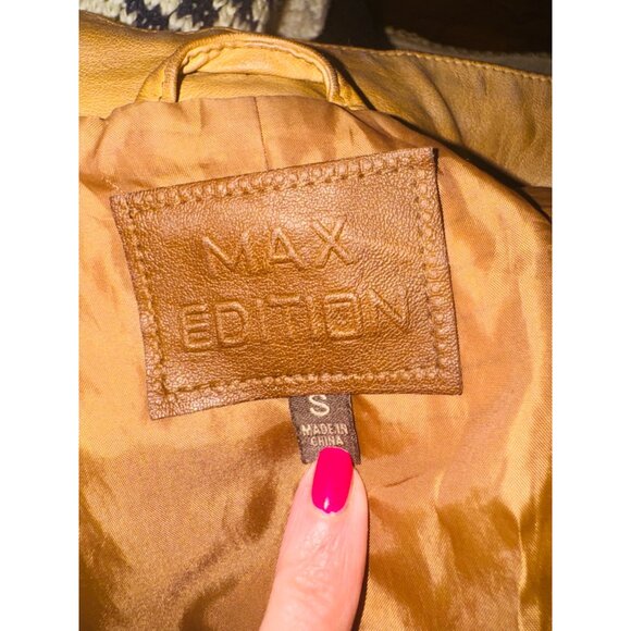 Vintage Max Edition Camel Faux Leather Moto Biker Jacket Coat S Street Style 90s - Picture 12 of 16